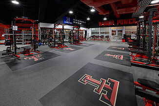 Texas Tech Volleyball - Weight Room Texas Tech Volleyball upgraded their strength training area at the United Supermarkets Arena with a number of weight training racks.