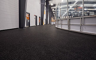 Thayer Sports Center Hockey Rink- Outer Walkway An outer view of the walk way around Thayer Sports Center hockey rink with multiple doorways to locker rooms.
