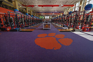 View of Clemson Athletic Facility View of the Clemson weight lifting facility, with the Clemson logo inlaid into the REGUPOL flooring.