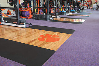 Platforms at Clemson Weight Lifting Facility A close look at the Clemson lifting platforms inlaid seamlessly into the floor.