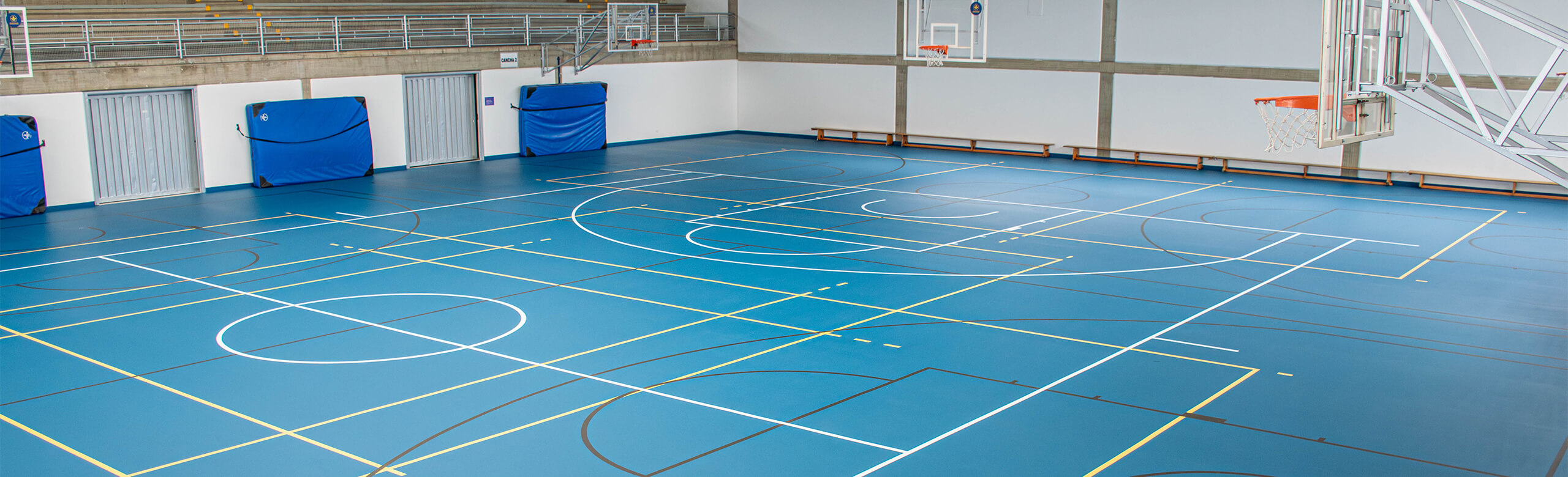 Sports hall with blue REGUPOL dynamic classic sports hall flooring and line markings